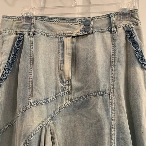 Juliette Light Blue Denim Skirt with Ruffle Hem - Picture 3 of 12